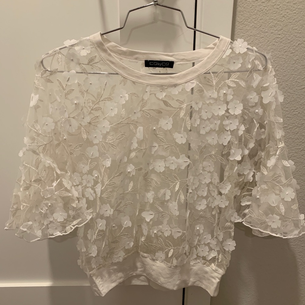 Anthropologie pearl floral top